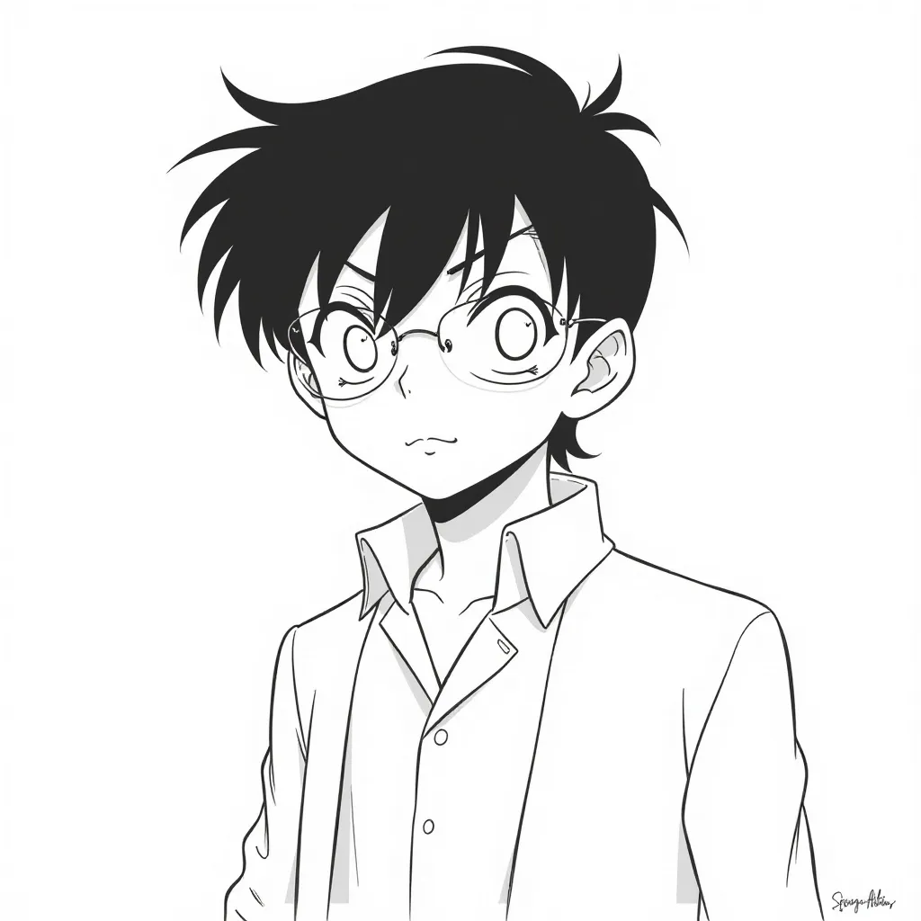Anime Boy Detective with Glasses Coloring Page