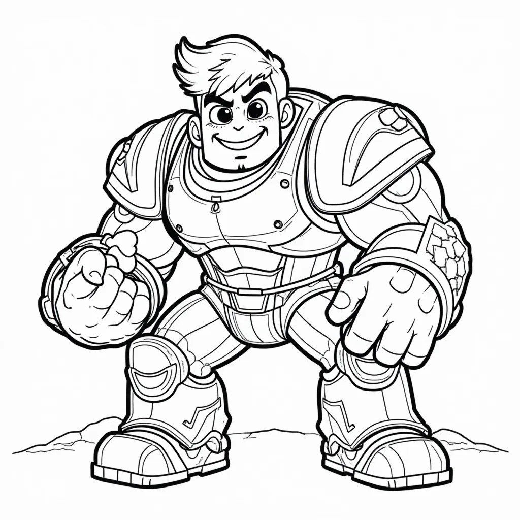 Armored Cartoon Hero Ready for Action Coloring Page