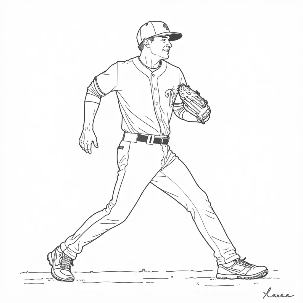 Baseball Pitcher in Action Coloring Page