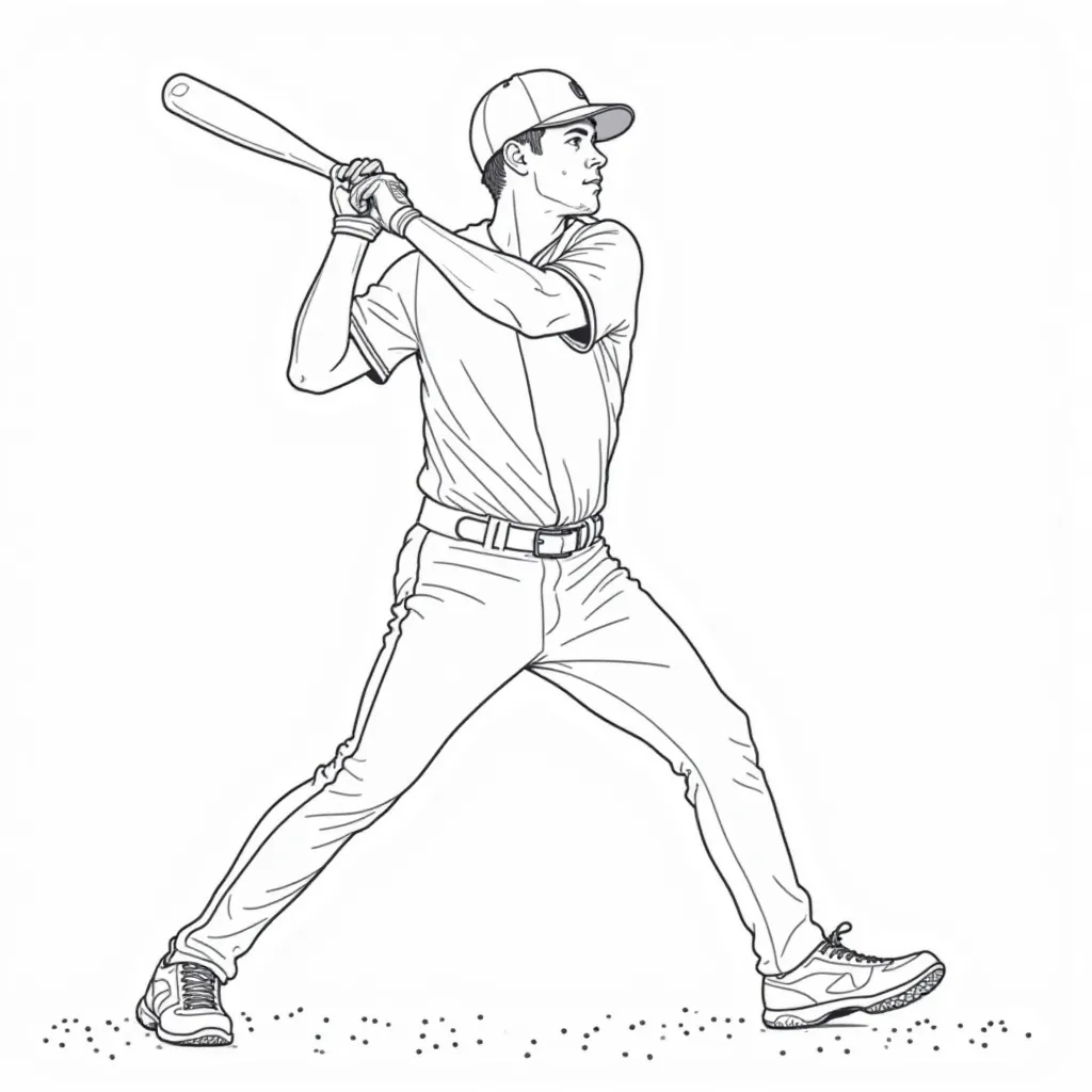 Baseball Player Swinging Bat Line Art Coloring Page