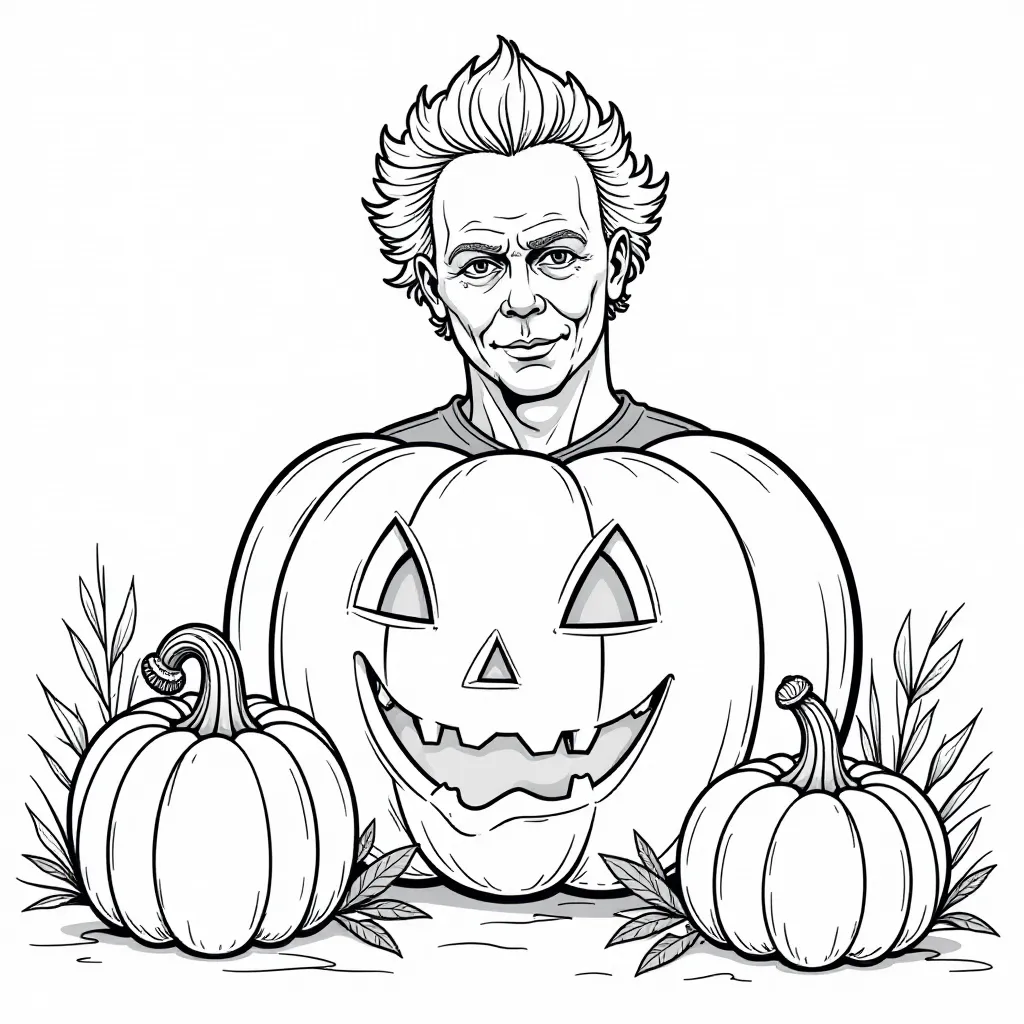 Beetlejuice and Halloween Pumpkins Coloring Page