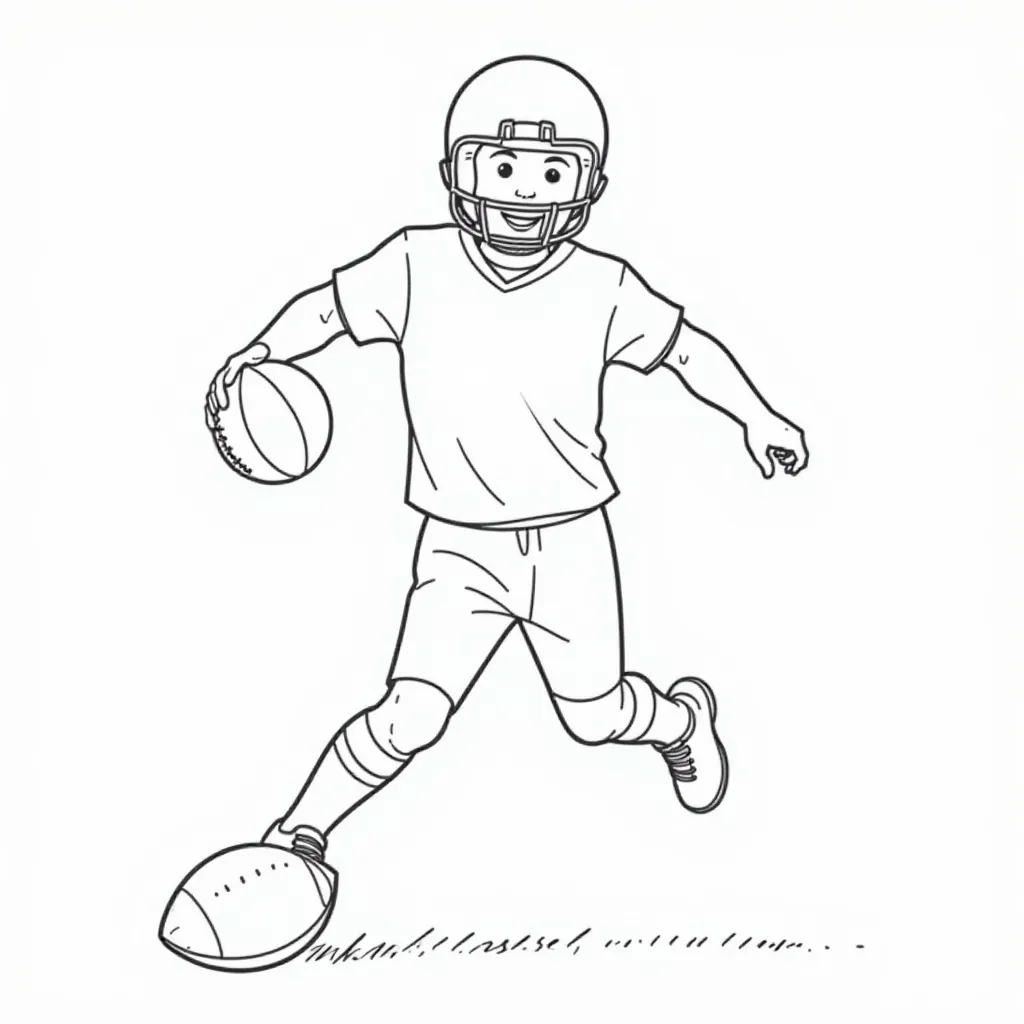Boy playing football coloring page