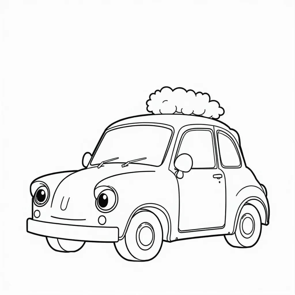 Cute Cartoon Car with Cloud Coloring Page