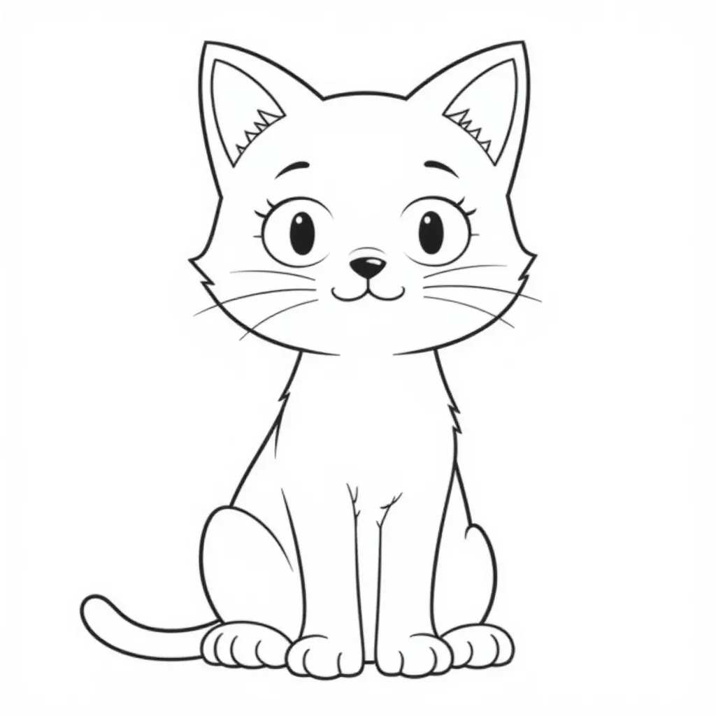 Cute Cartoon Cat Coloring Page