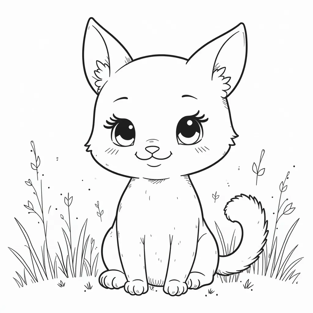 Cute Cartoon Cat Coloring Page