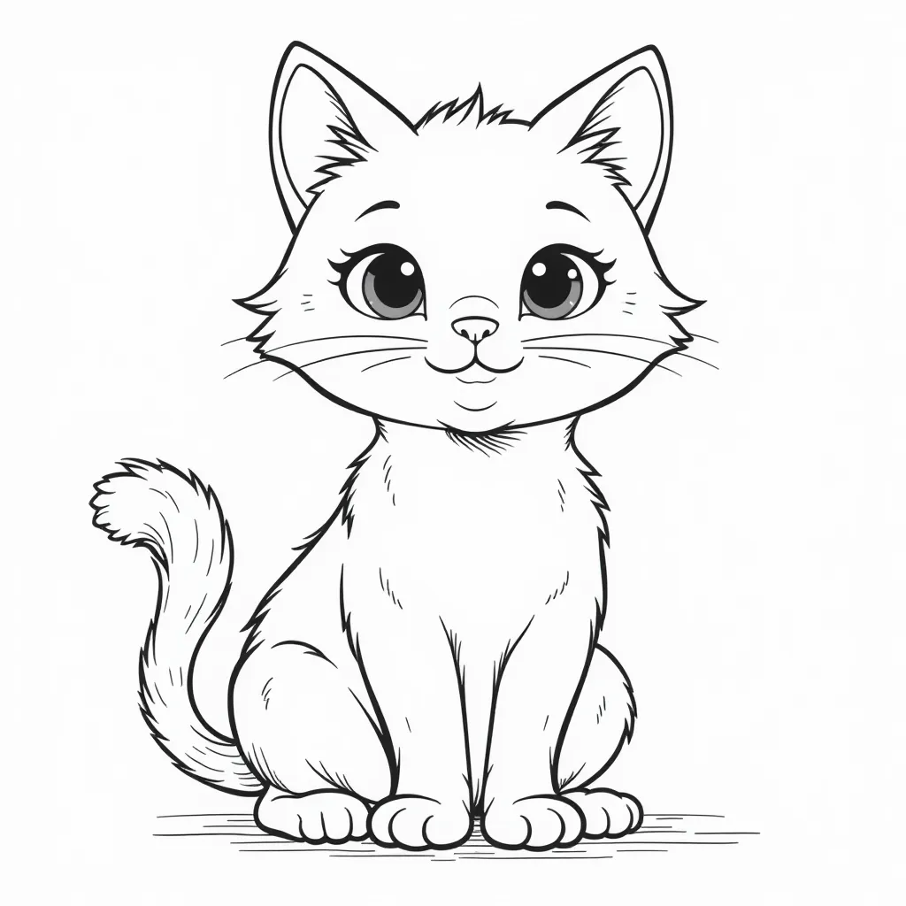 Cute Cartoon Cat Coloring Page