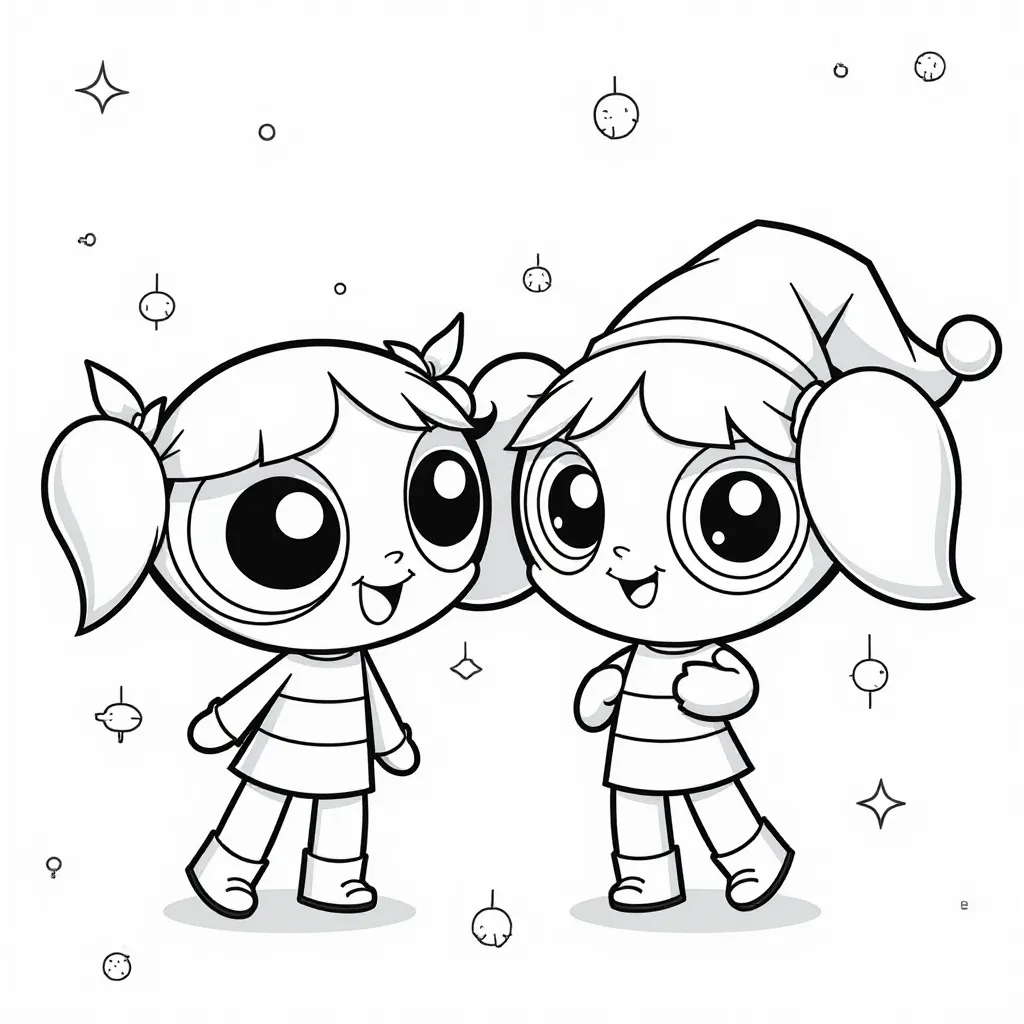 Cute Cartoon Girls Christmas Coloring Page
