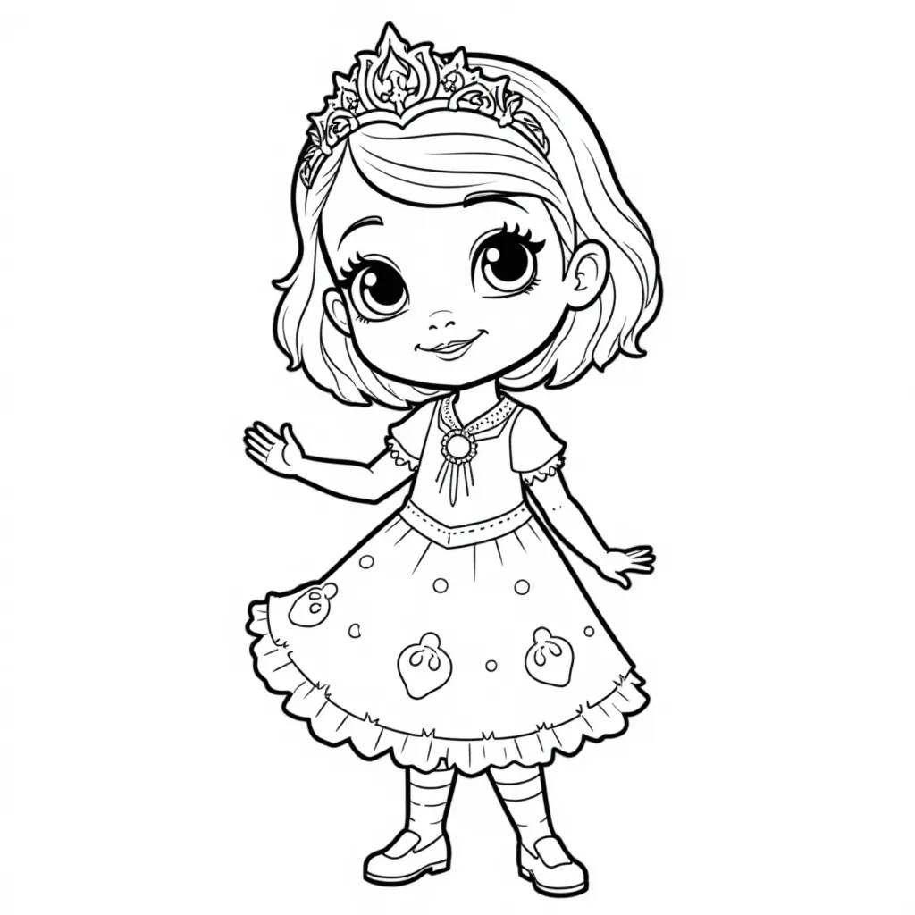 Cute Cartoon Princess Girl Coloring Page