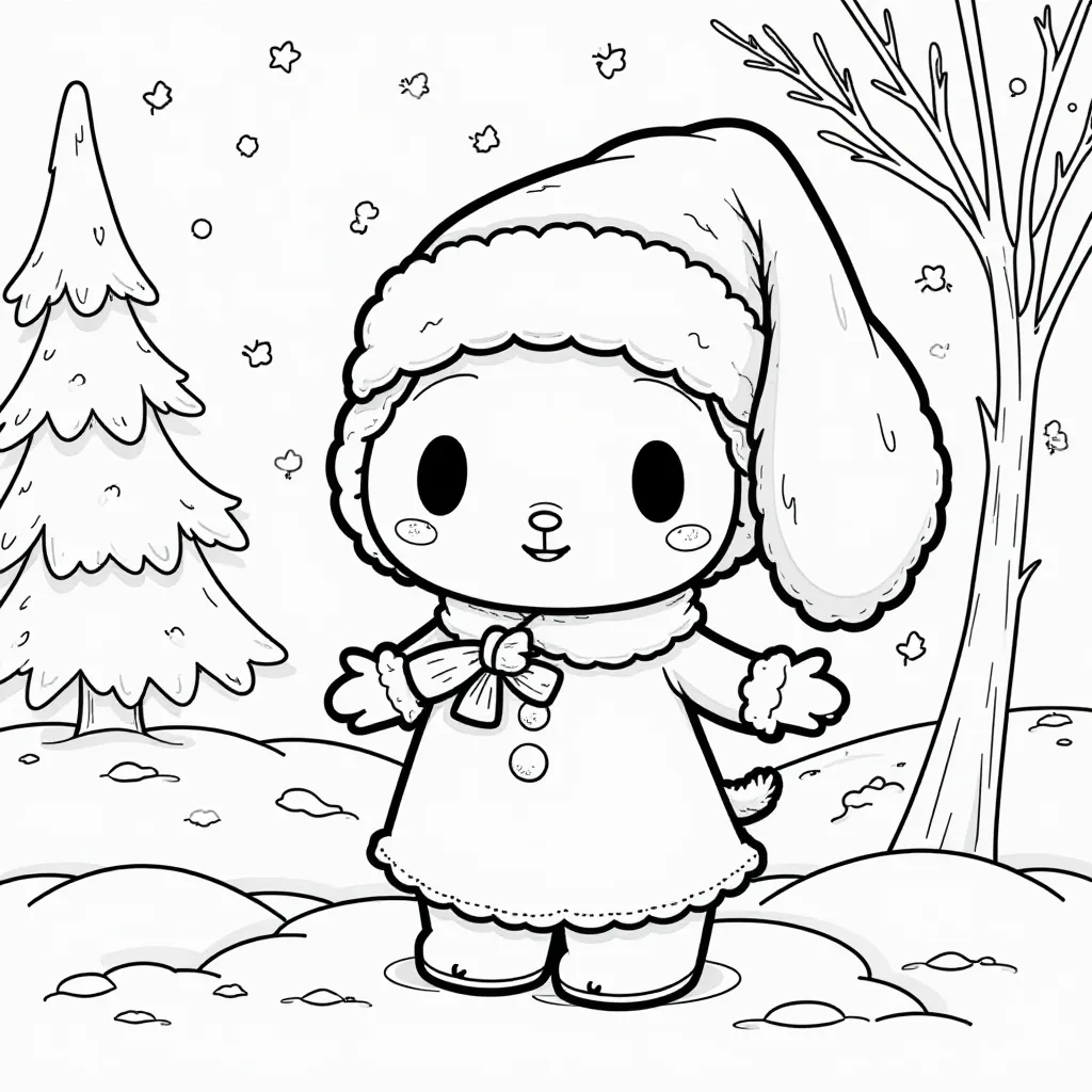 Cute Christmas Animal in Winter Hat Coloring Page