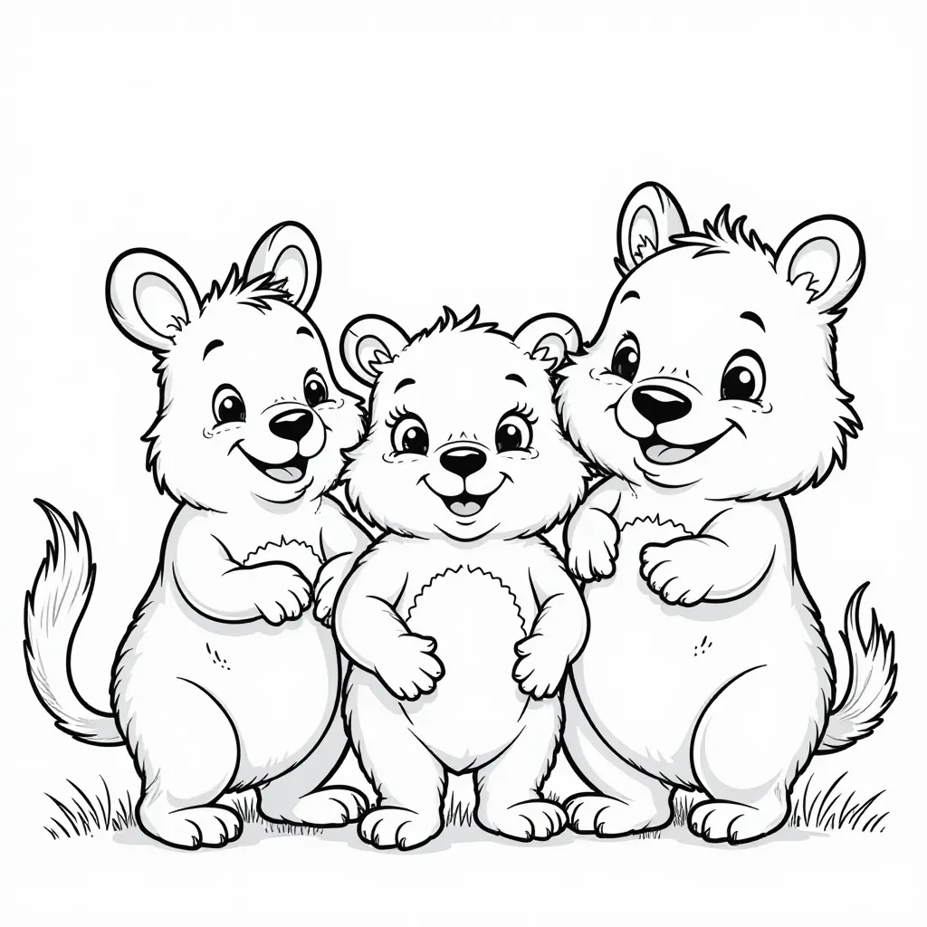 Three Cute Bears Cartoon Coloring Page