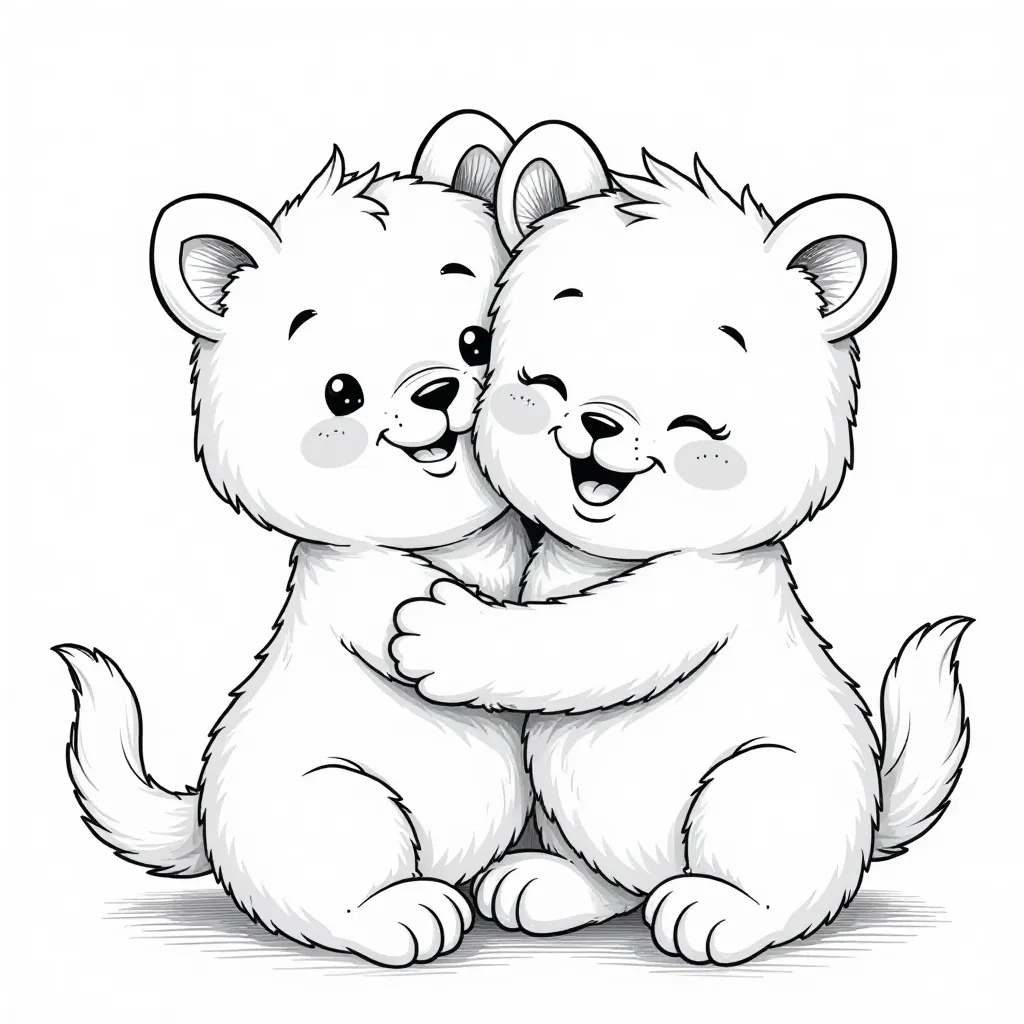 Two Cute Bears Hugging Coloring Page