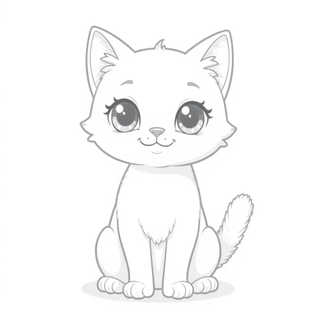 Cute Cartoon Cat Coloring Page