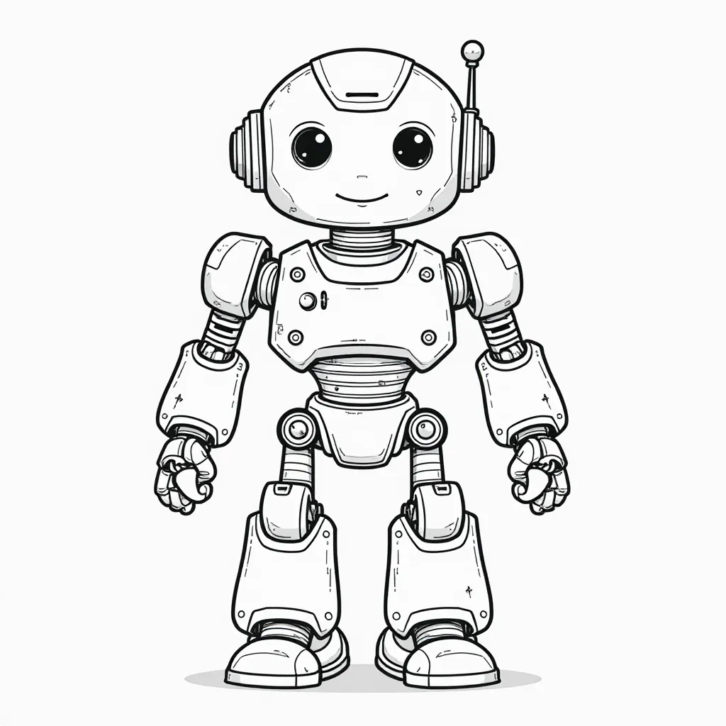 Cute Cartoon Robot Line Art Coloring Page