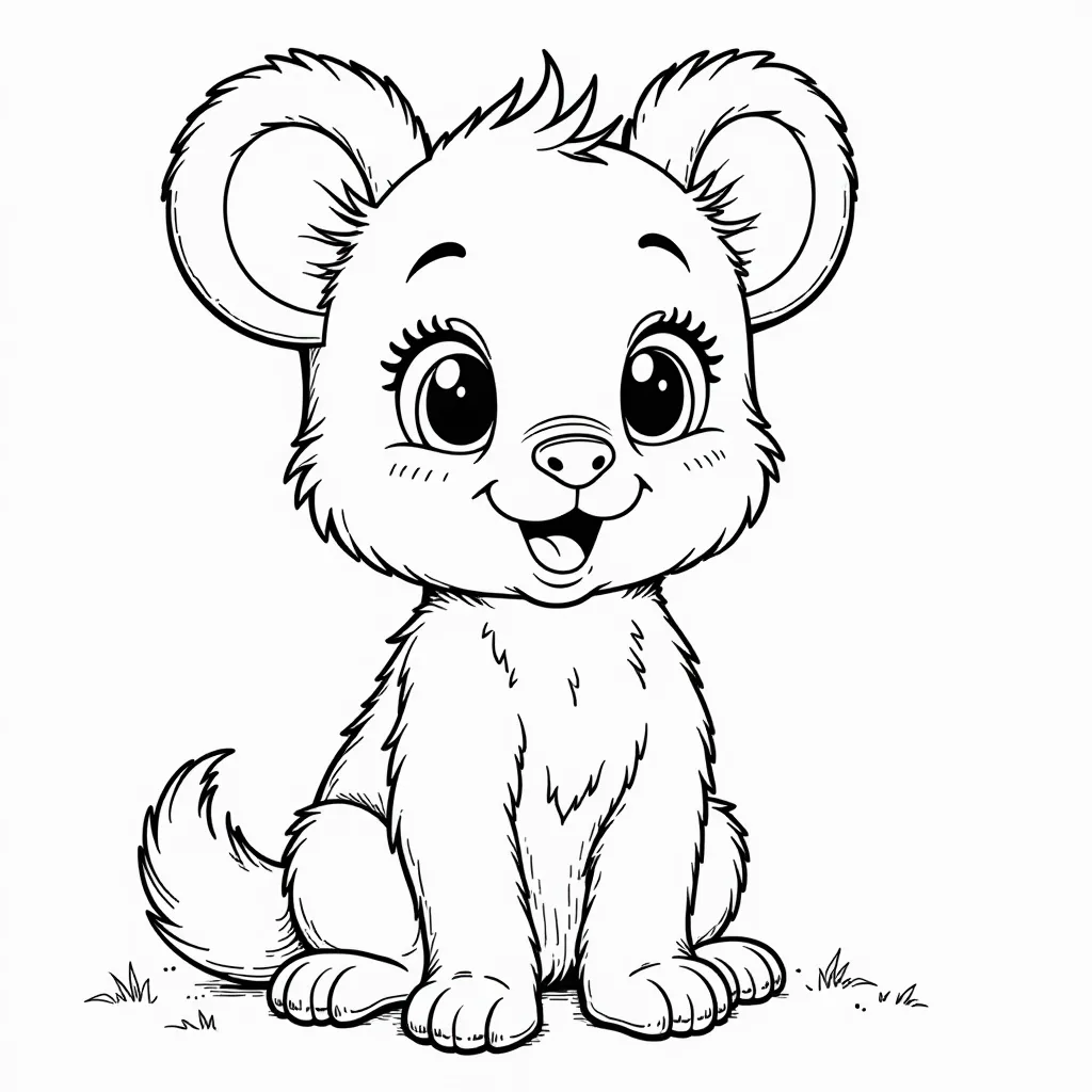 Cute Lion Cub Cartoon Coloring Page