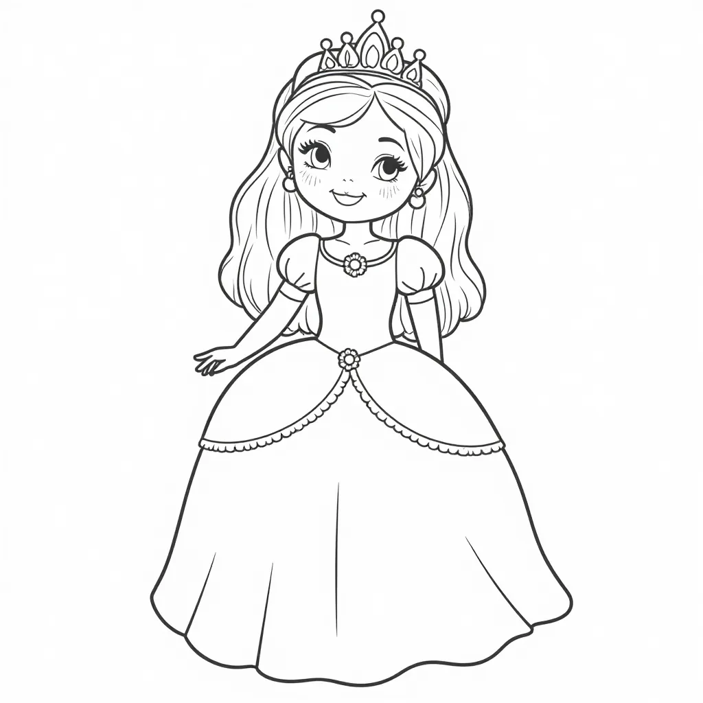 Cute Princess with Crown Coloring Page