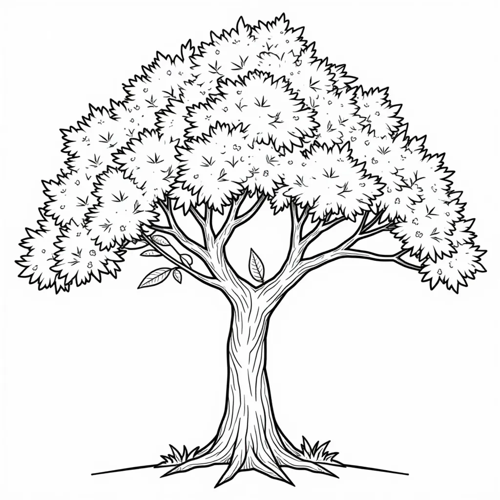 Detailed Tree Outline for Coloring Pages