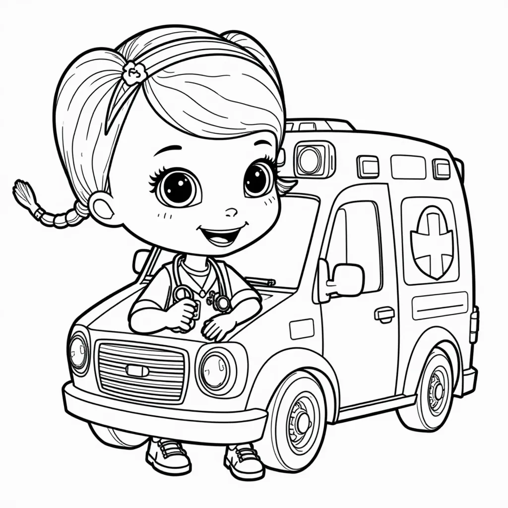 Doc McStuffins with Ambulance Coloring Page