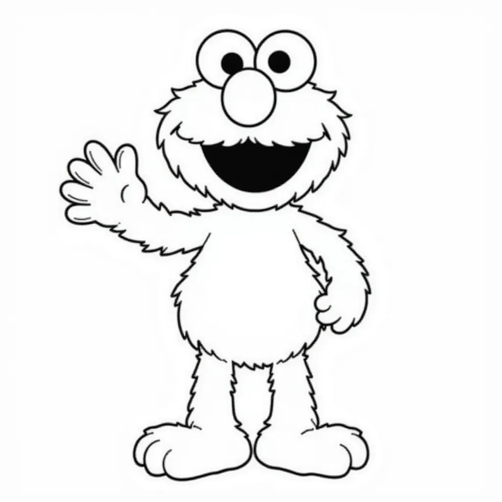Elmo Waving Coloring Page - Sesame Street Fun