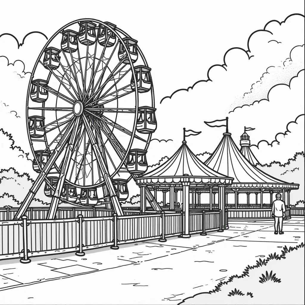Fairground Ferris Wheel Coloring Page