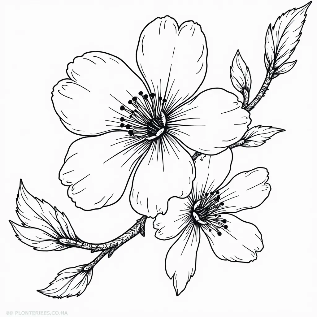 Delicate Flower Blossom Line Art Coloring Page