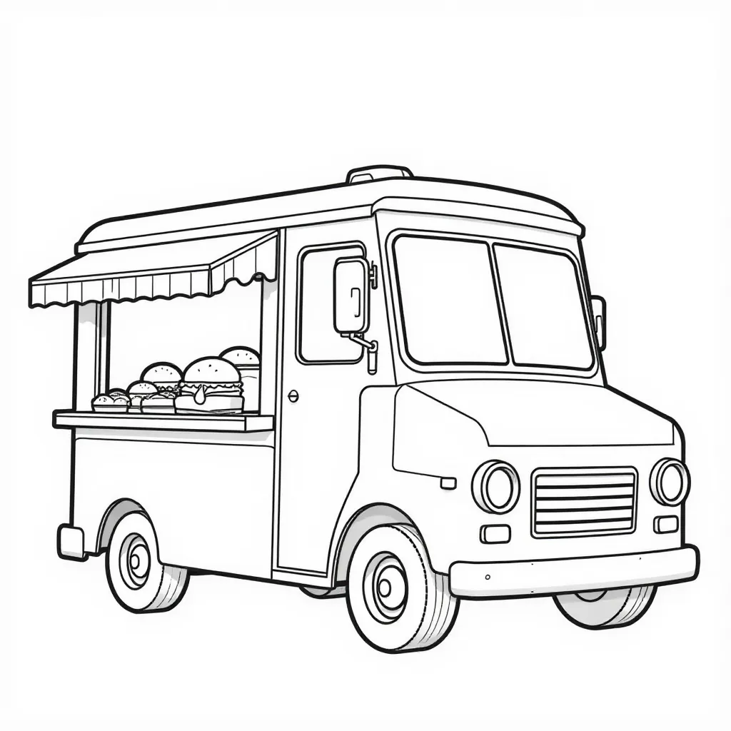 Food Truck with Burgers Coloring Page
