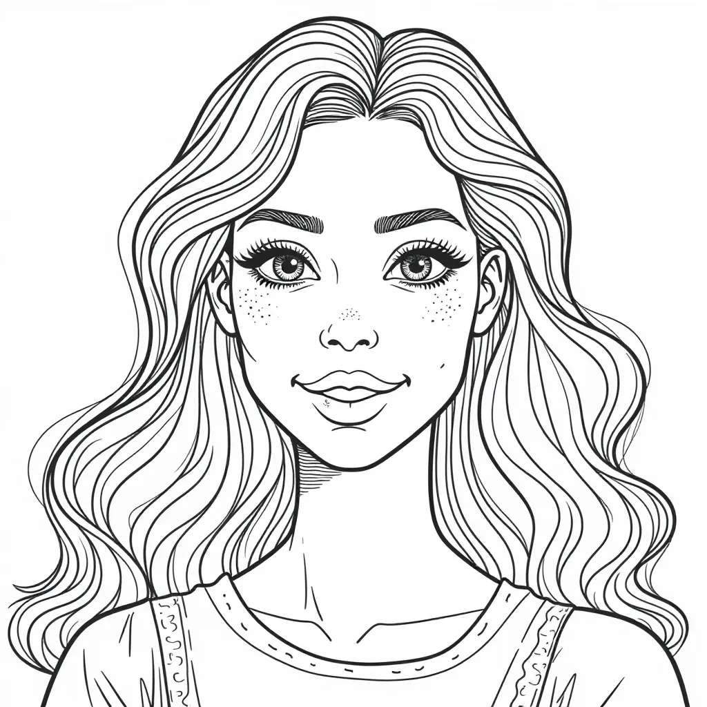 Girl with Freckles Coloring Page