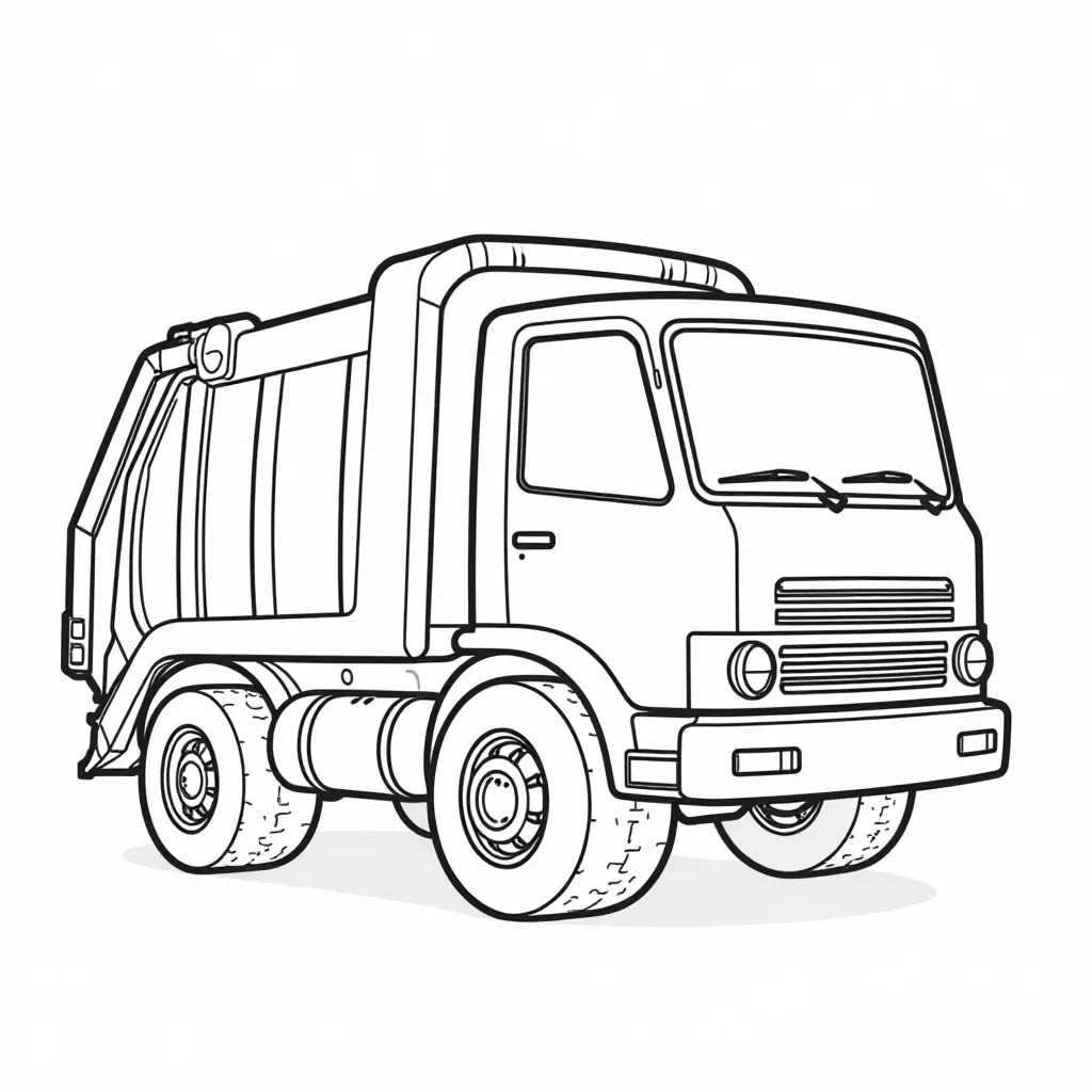 Garbage Truck Line Art Coloring Page