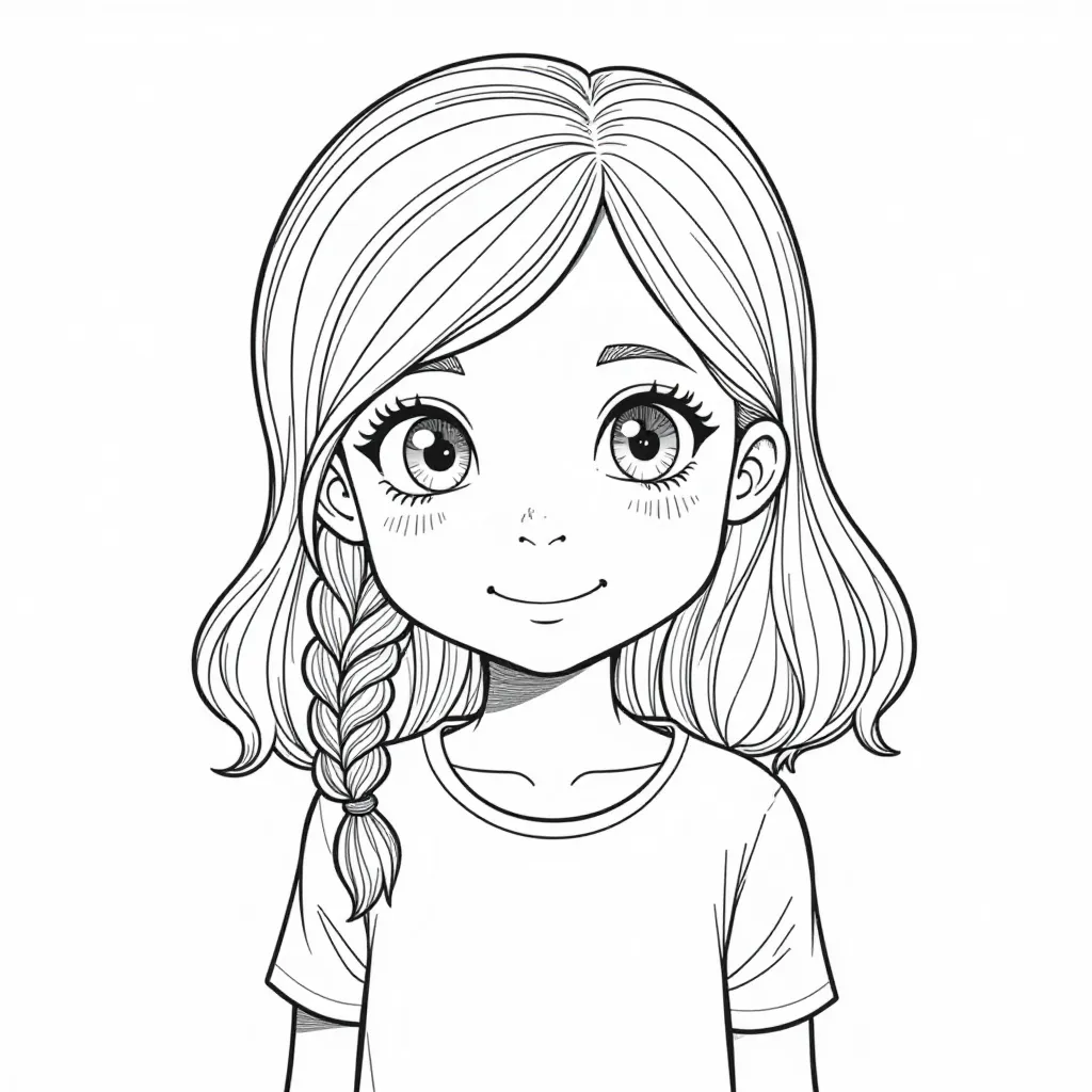 Cute Girl with Braid Coloring Page
