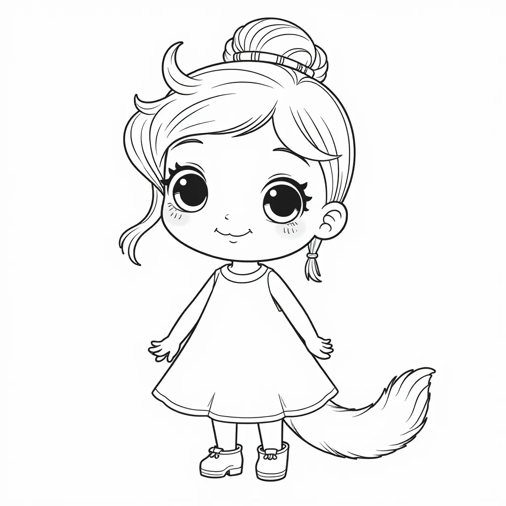 Cute Girl with Wolf Tail Coloring Page
