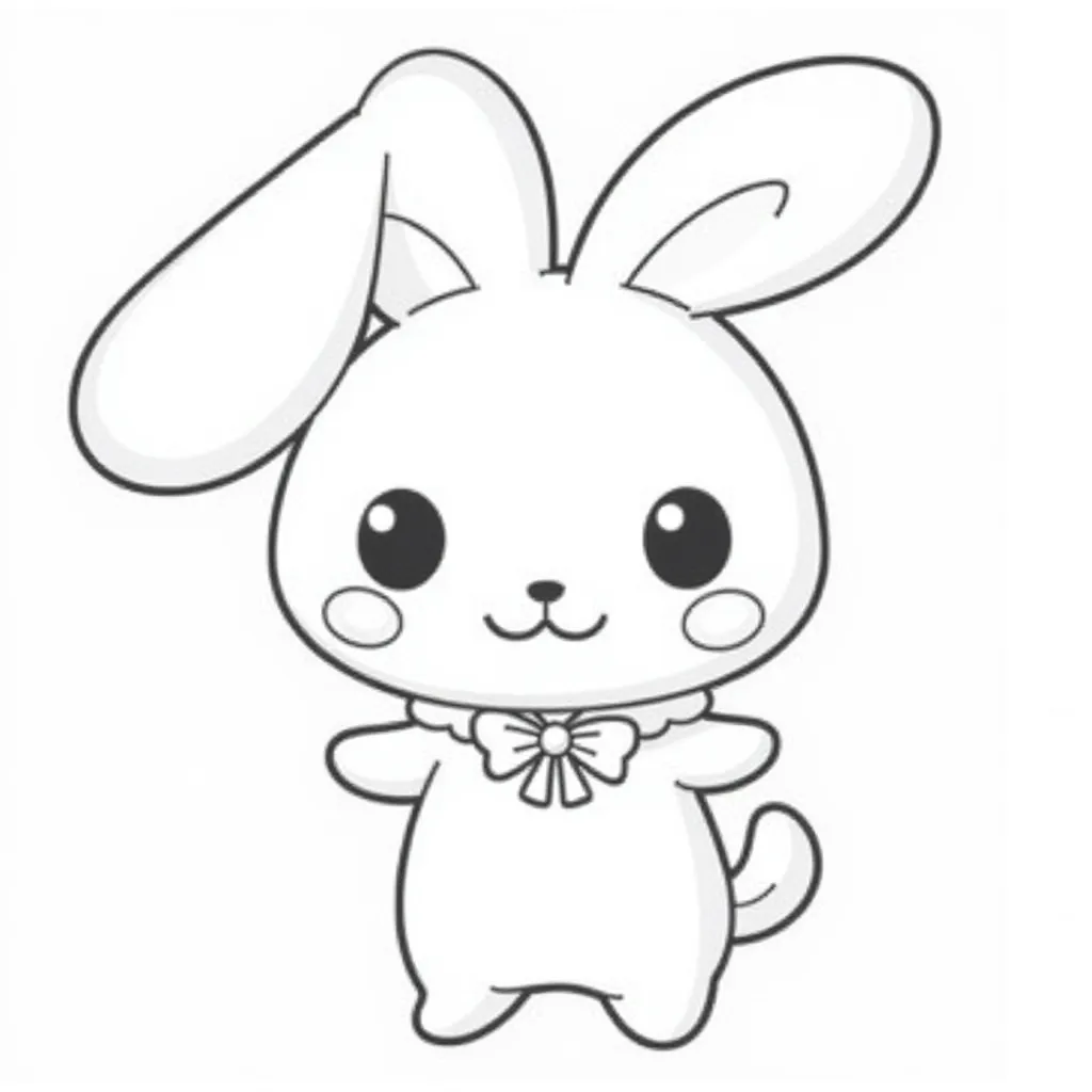 Cute Kawaii Bunny with Bow Coloring Page