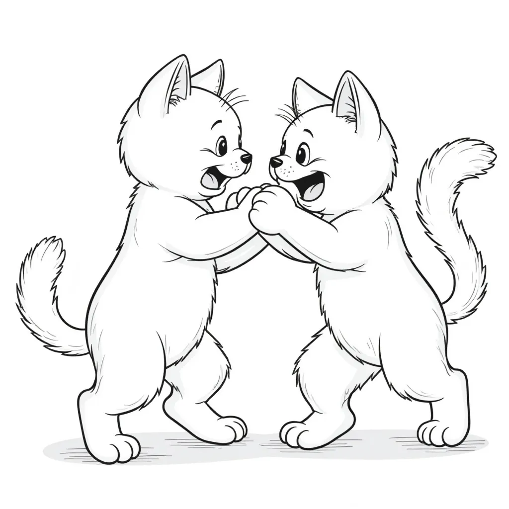 Playful Kittens Hand in Hand Coloring Page