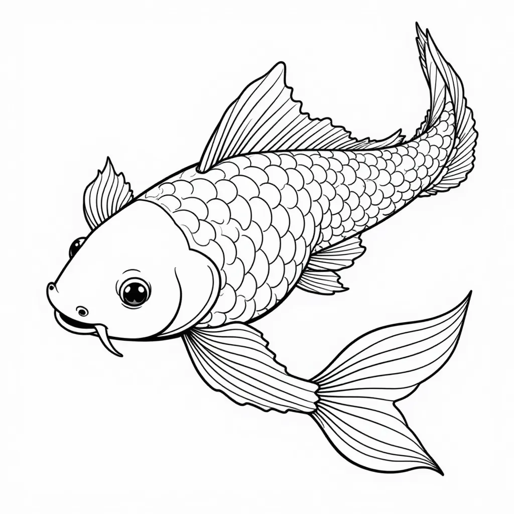 Detailed Koi Fish Coloring Page for Relaxation