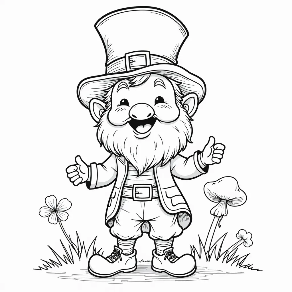 Leprechaun with Clover Coloring Page