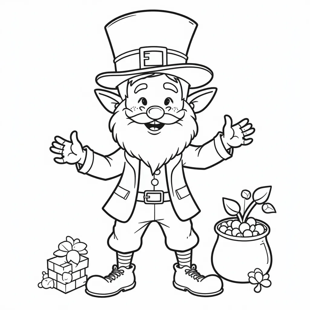 Leprechaun with Pot of Gold Coloring Page