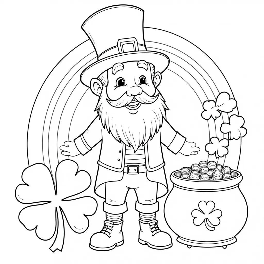 Leprechaun with Pot of Gold St. Patrick's Day Coloring Page