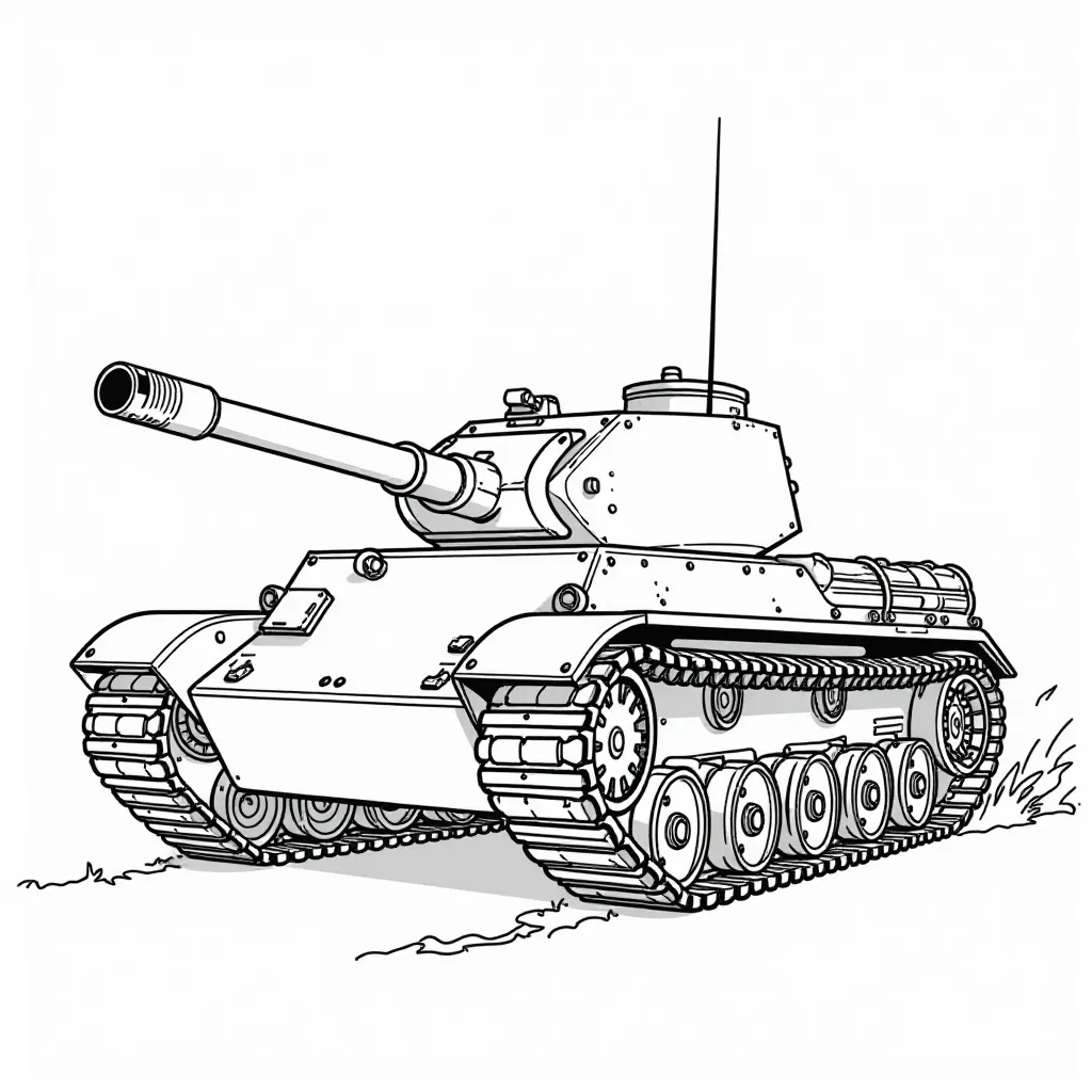 Line Art Tank Coloring Page for Kids