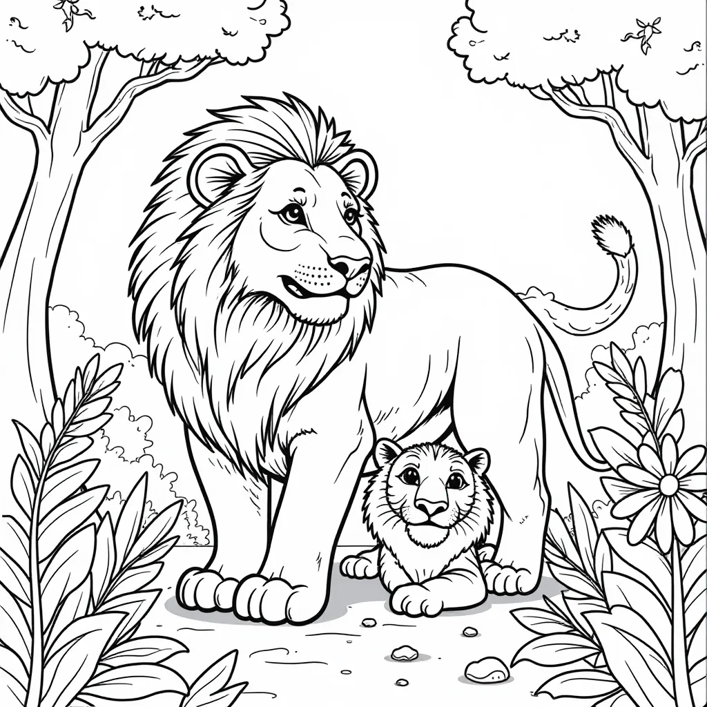 Lion and Cub Coloring Page
