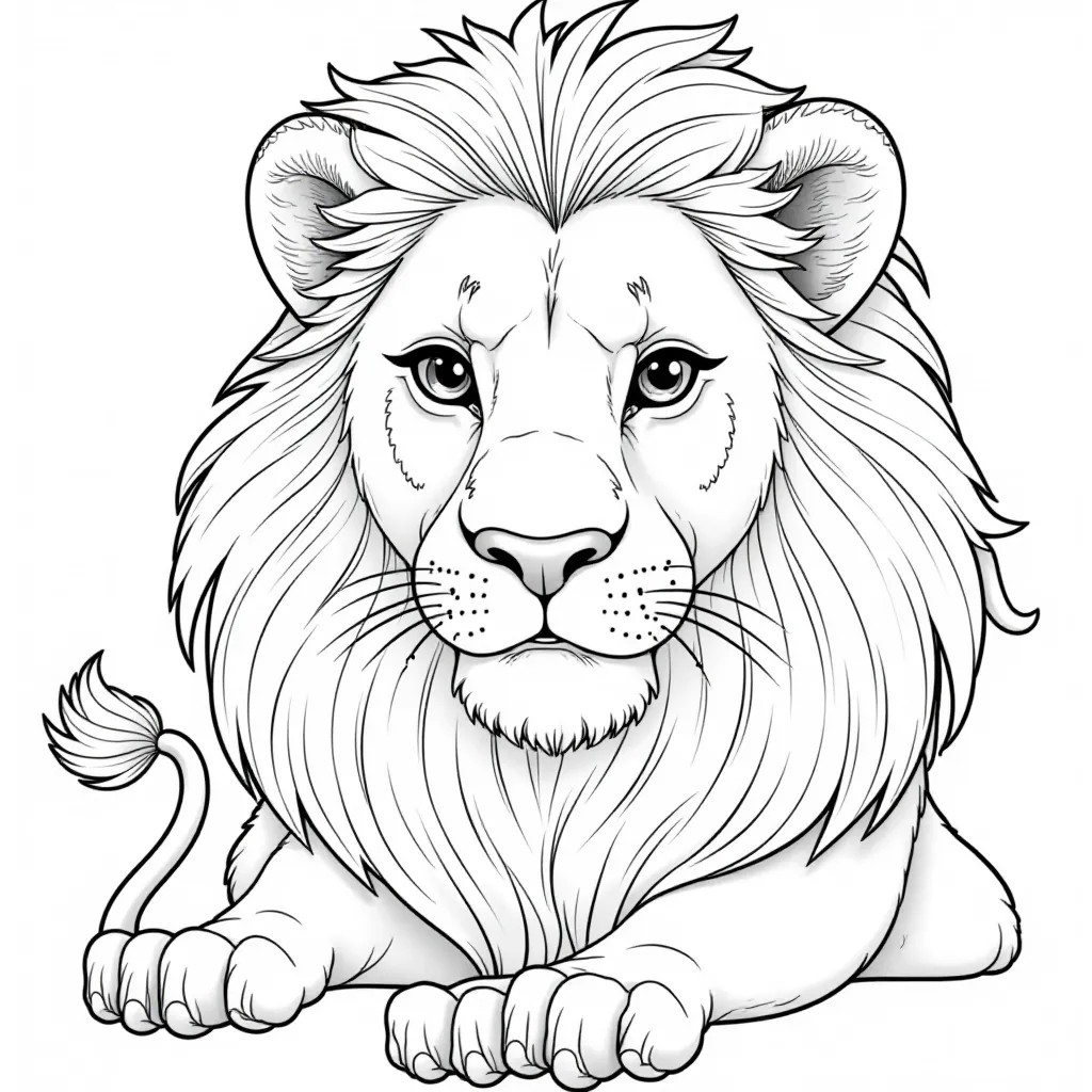 Detailed Lion Line Art for Coloring Pages