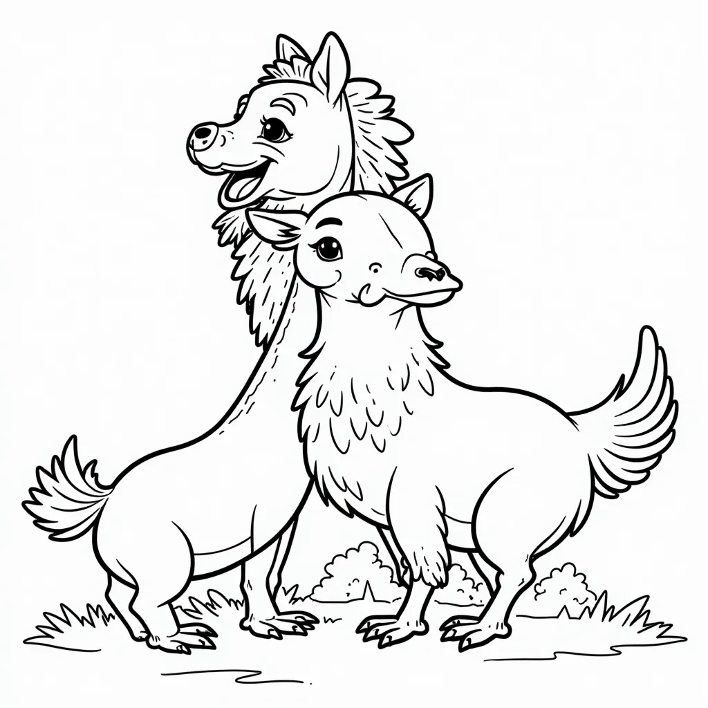 Llama and Horse Buddies Coloring Page