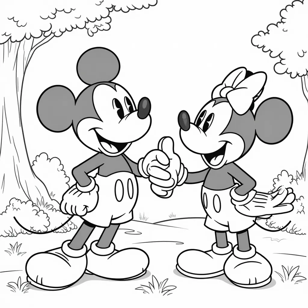 Mickey and Minnie Mouse Handshake Coloring Page
