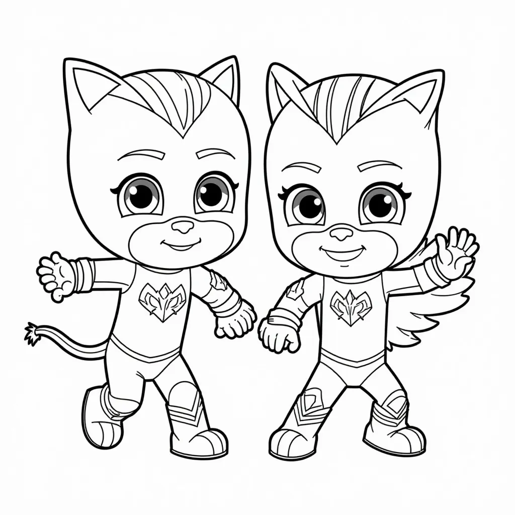 PJ Masks Team Up: Catboy and Owlette Coloring Page