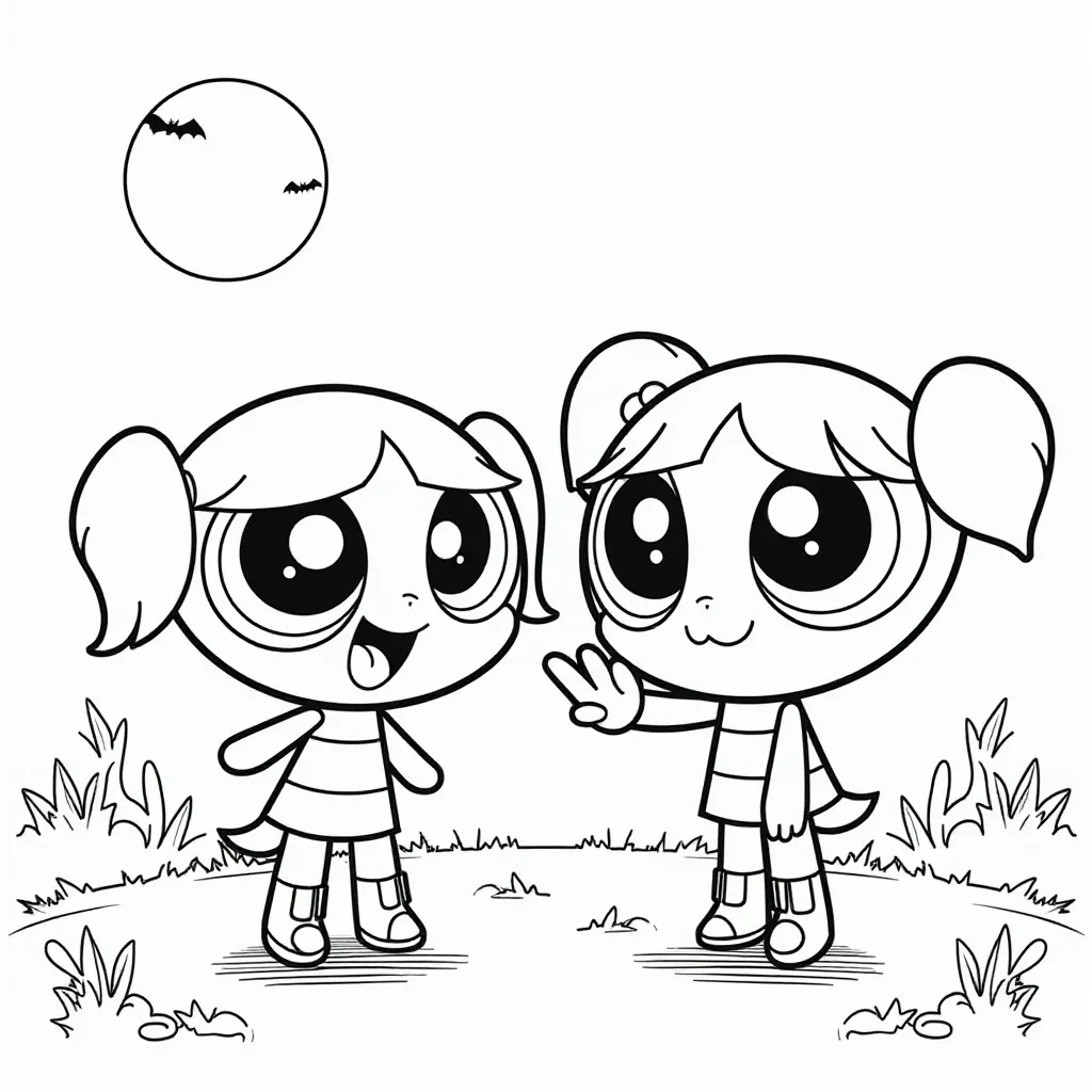 Powerpuff Girls Halloween Night Coloring Page