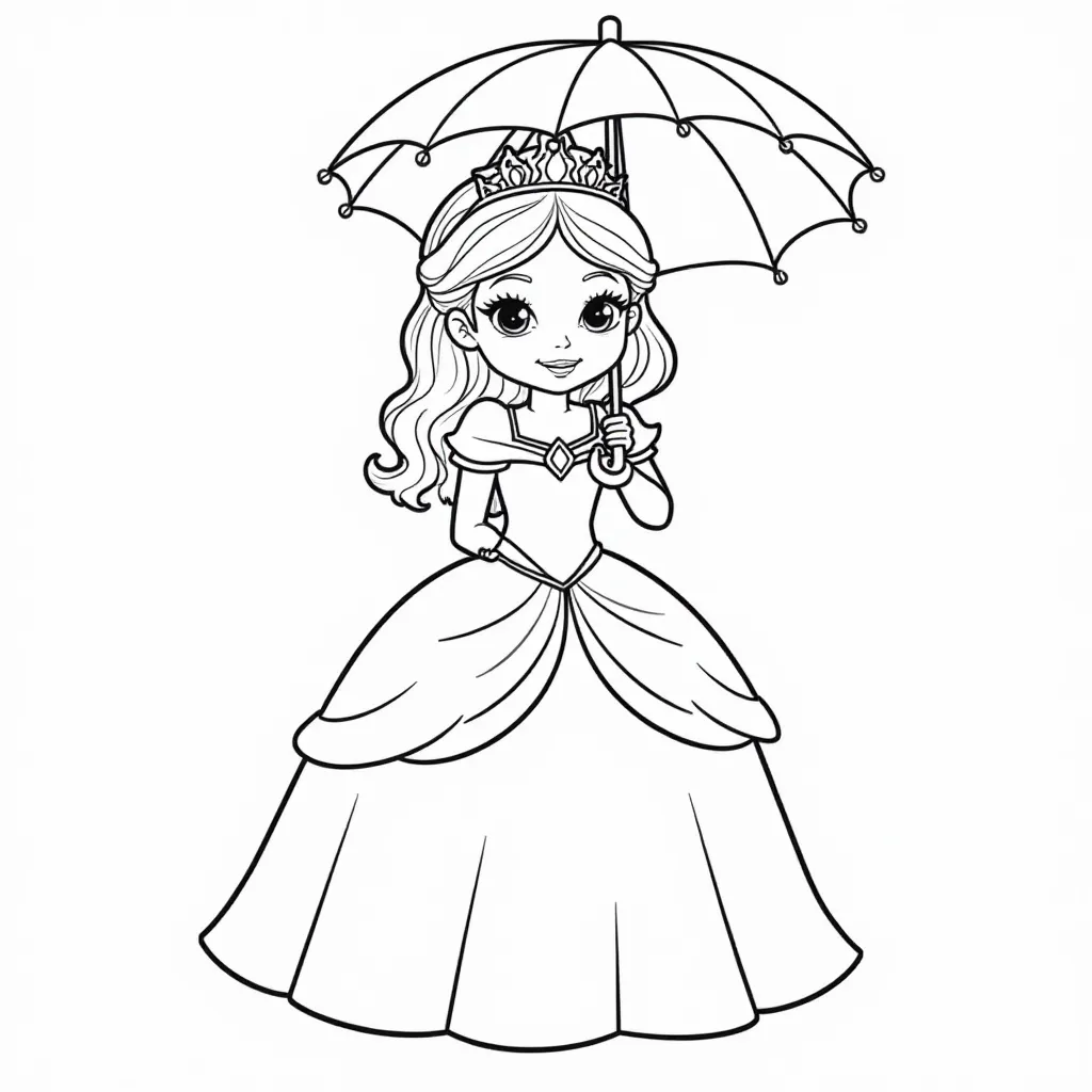 Princess with Umbrella Coloring Page