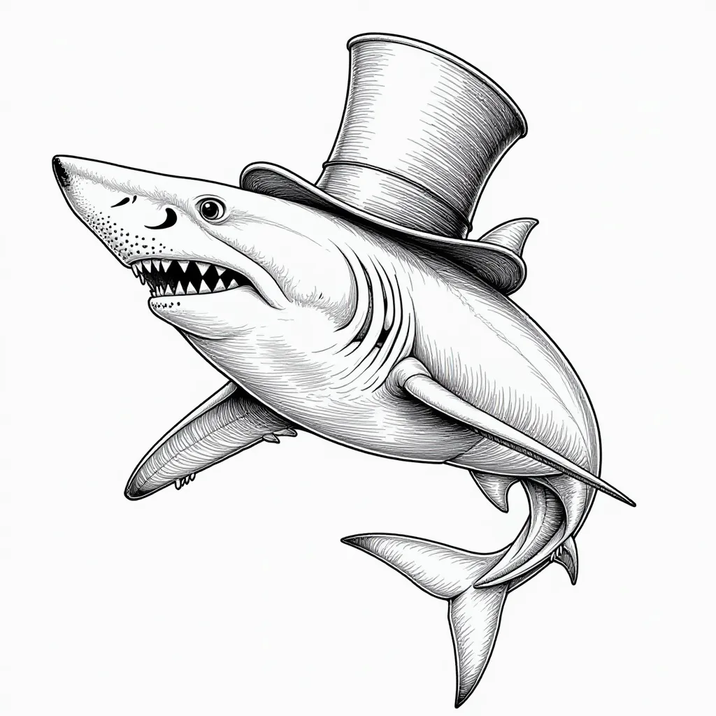 Shark with Top Hat Coloring Page