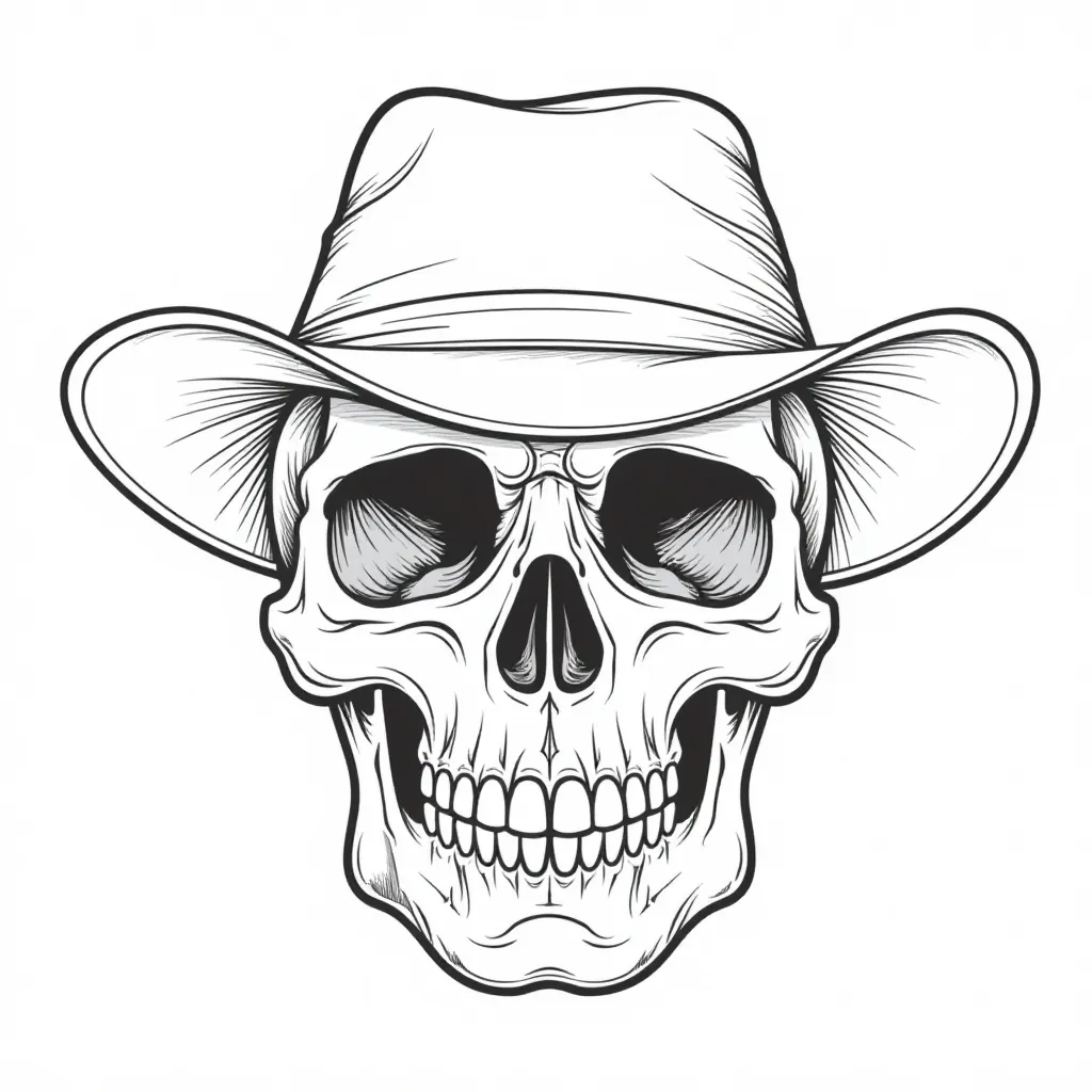 Skull with Cowboy Hat Coloring Page
