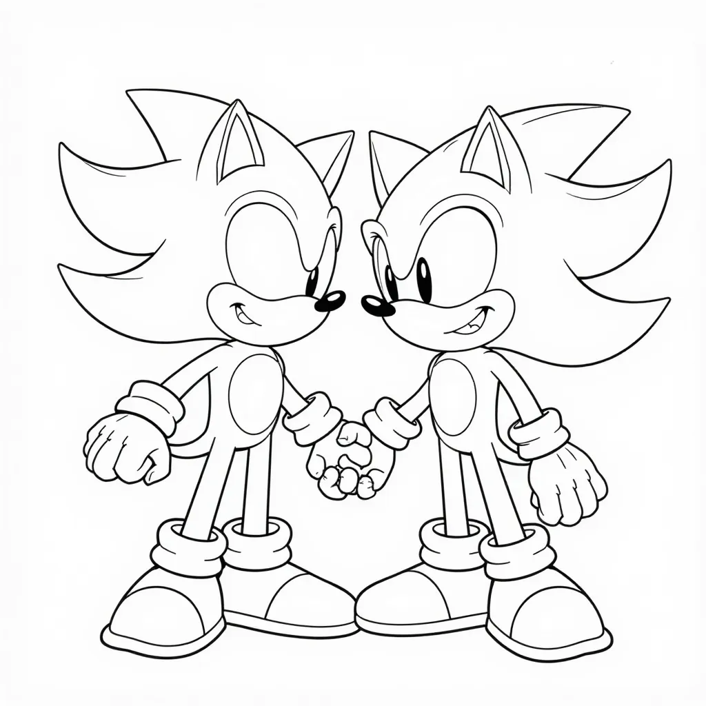 Sonic and Shadow Holding Hands Coloring Page