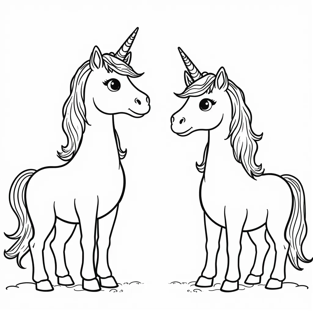 Two Cute Unicorns Coloring Page
