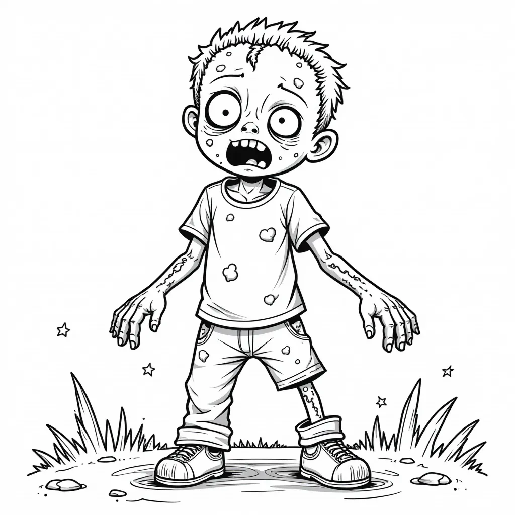 Cartoon Zombie Boy Coloring Page